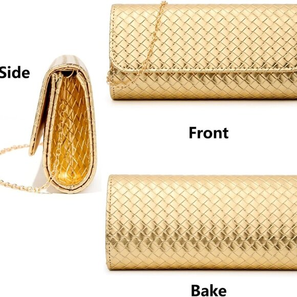 Timeless Woven Texture Gold Clutch – Perfect for Weddings & Cocktail Events - Picture 7 of 8
